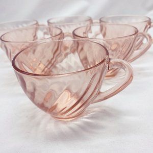 Vintage Rosaline Pink Swirl Glass Cups Arcoroc France Set of 6